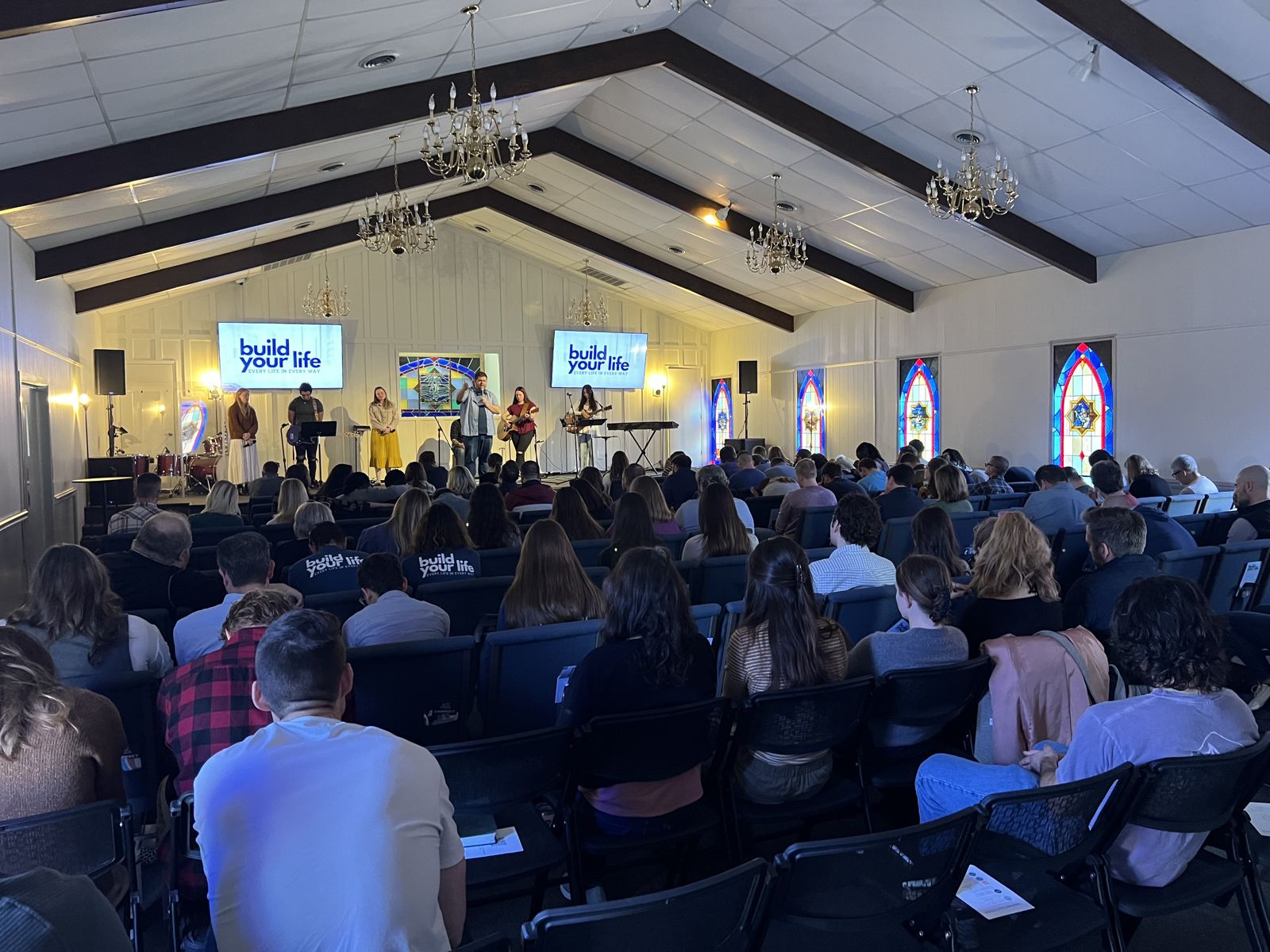 A Collaborative church gathered for Sunday worship